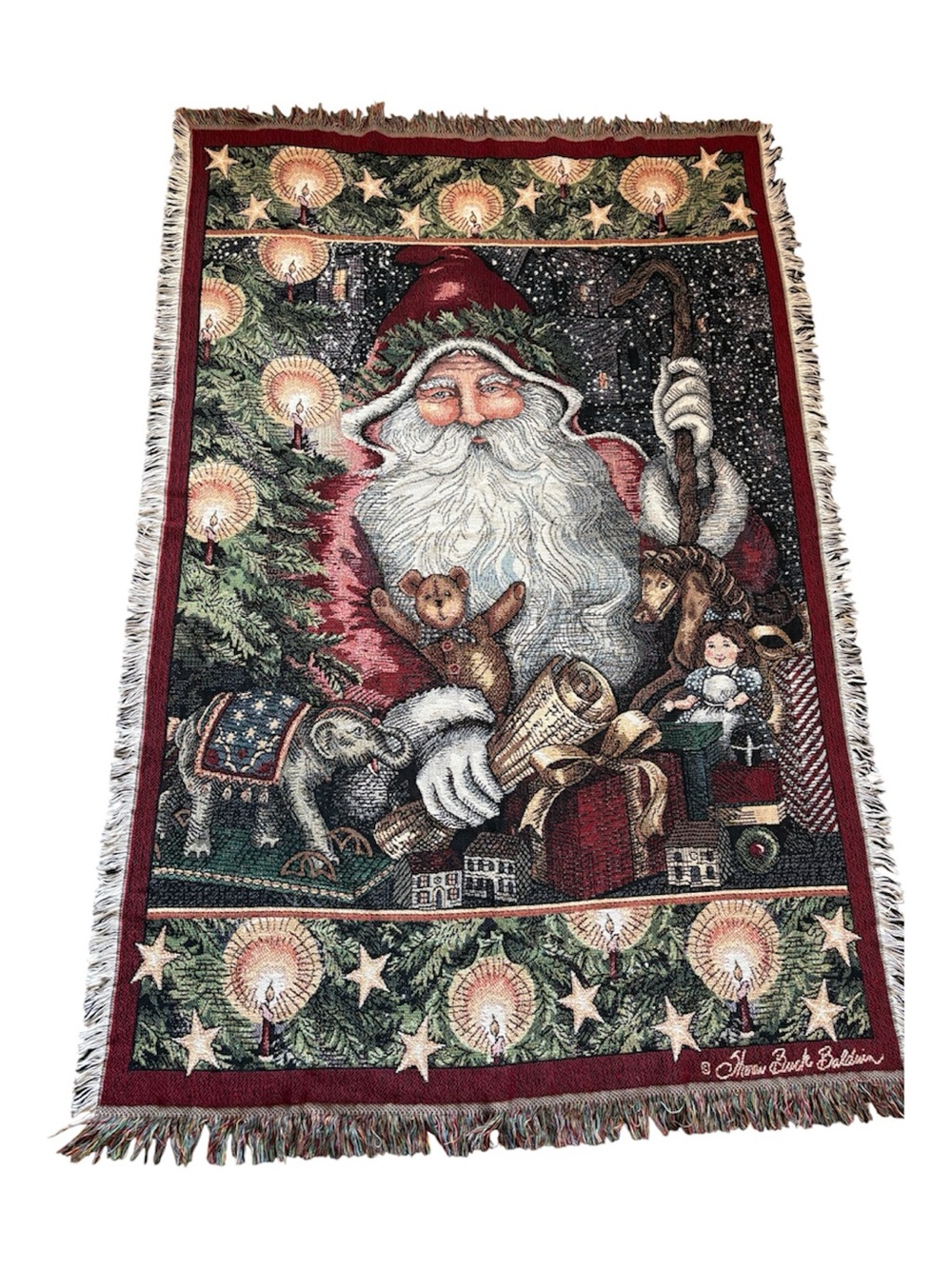 Vintage Goodwin Weavers Old World Santa Christmas Tapestry Throw Blanket
